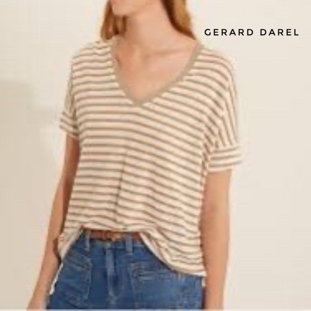 Gerard Darel Pandore Striped Tee Linen Blend Knit